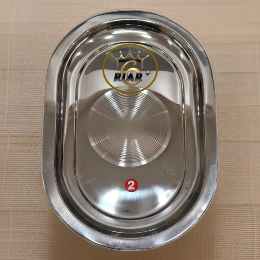 Riar Stainless Steel Silver Touch Capsule Oval Tray – Modern Style, 24 cm Length, 14 cm Width, 1.5 cm Height