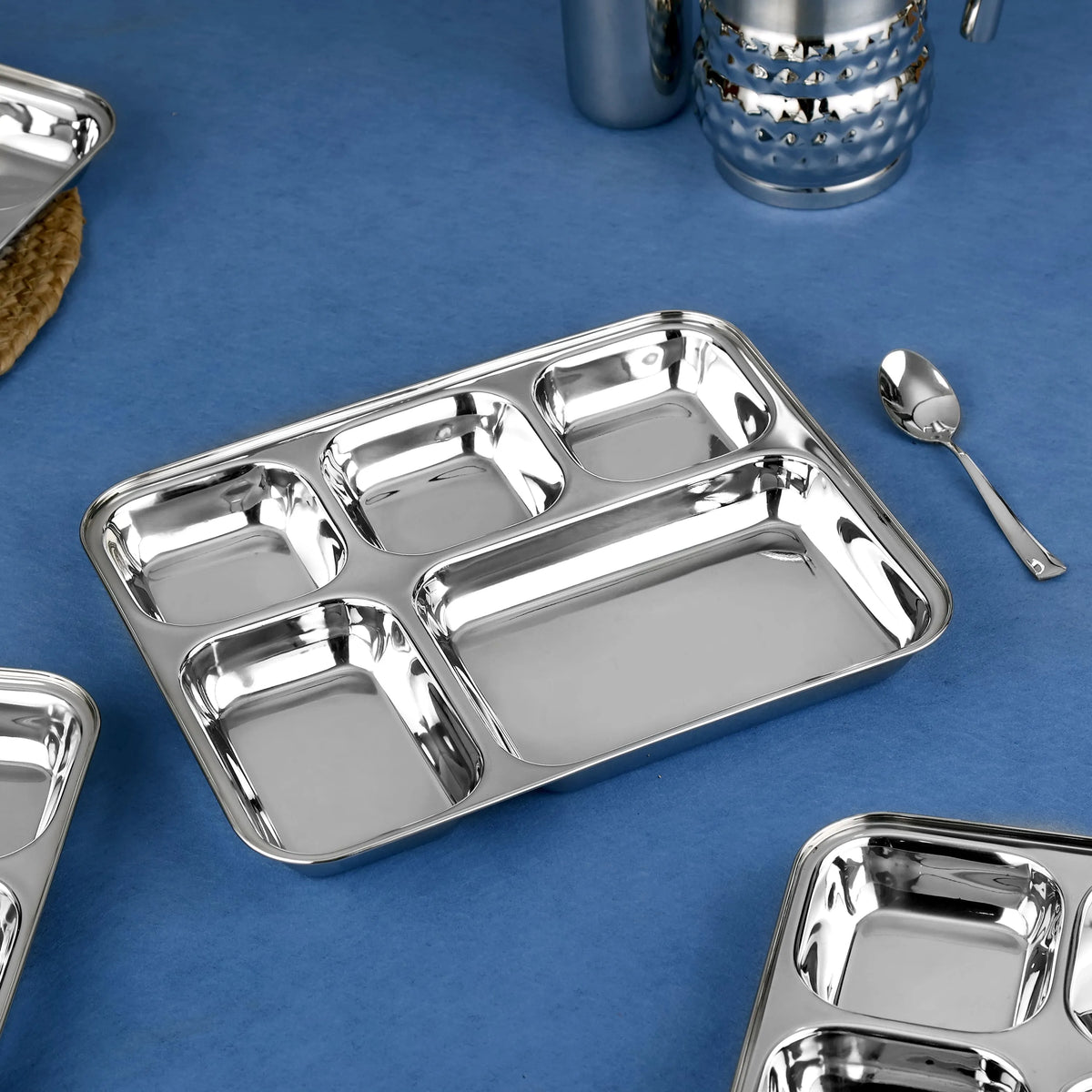 Riar Stainless K BHOJAN THAL SQUARE 5IN1 ROUND KATORI 6 pic set