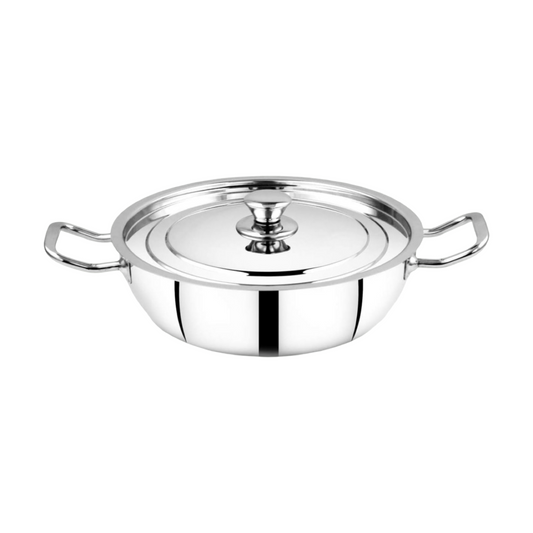 Riar Aluminium Kadhai – Induction Base Steel Polish, 22.5 cm, Modern Round Design