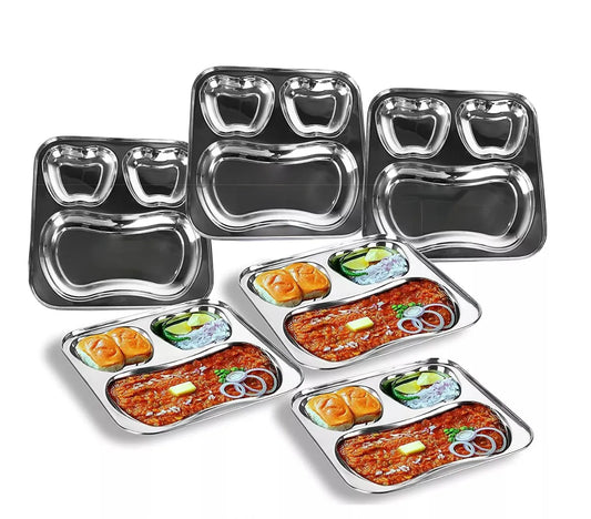 Riar Stainless Steel Dinner Apple Plate  3-in-1 Square – Big, 25 cm, Modern