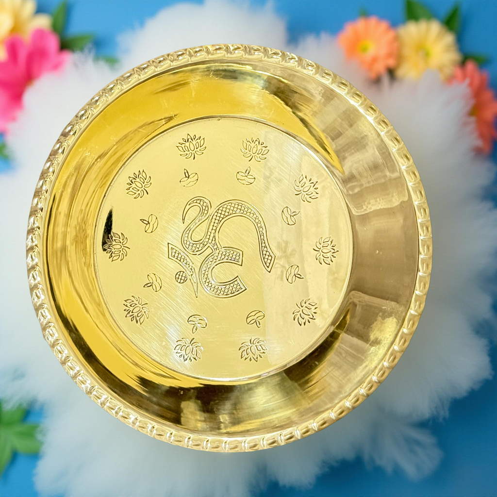 Riar Brass Om Thali – Plain Design, 10" & 8", Golden