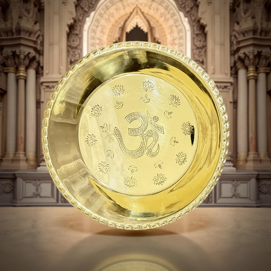 Riar Brass Om Thali – Plain Design, 10" & 8", Golden