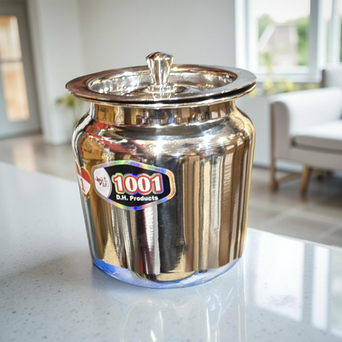 Riar Stainless Steel Ghee Pot – 3" x 3", Silver
