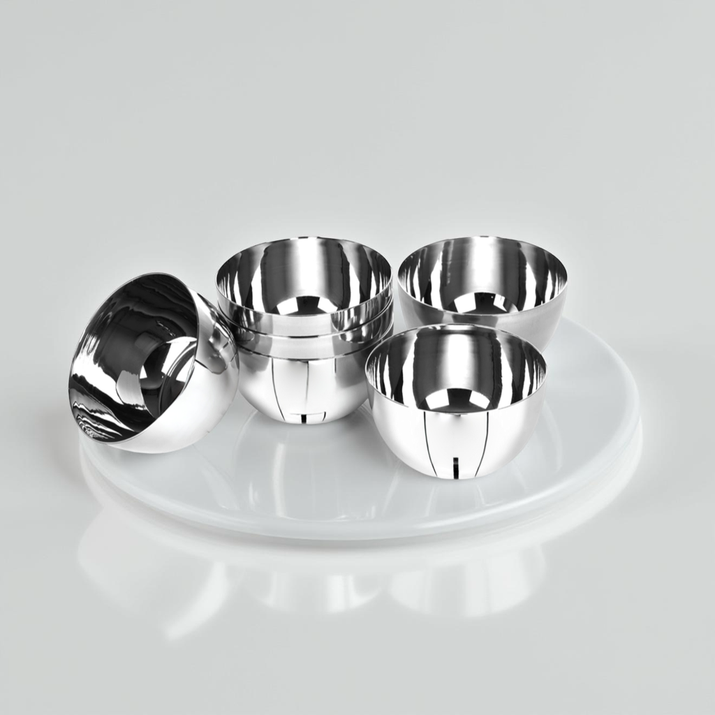 Riar Stainless Steel Apple Bati Modern Katori/Bowl – 6 Pieces (6 Inches), Round Design