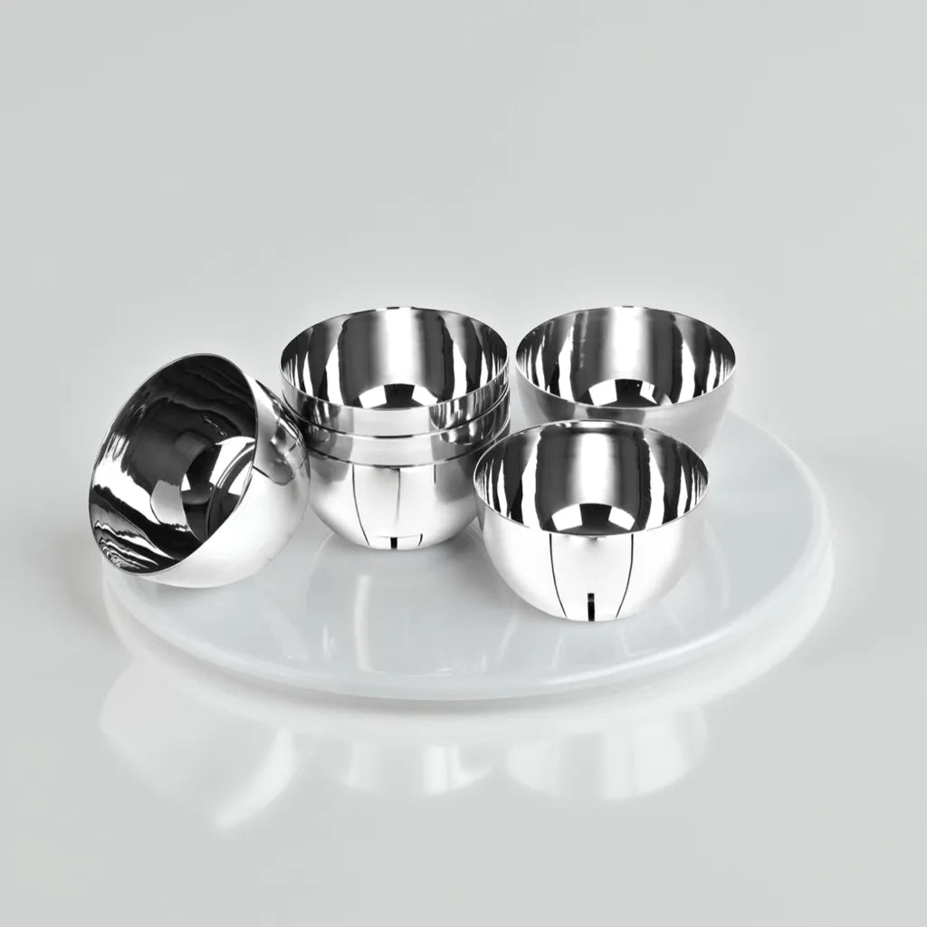 Riar Stainless Steel Apple Bati Modern Katori/Bowl – 6 Pieces (6 Inches), Round Design
