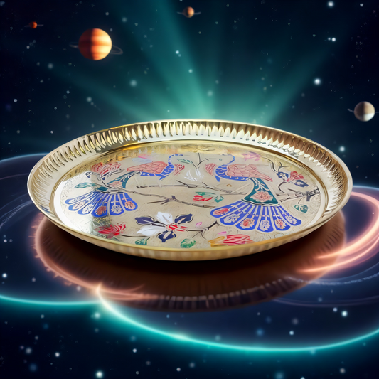 Decorative Brass Flower Vase – Hand-Engraved Multicolor Floor Showpiece