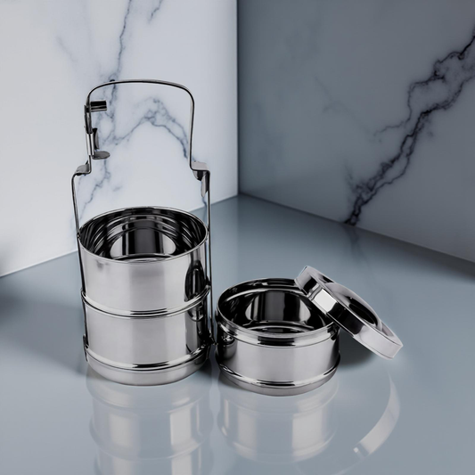 Riar Stainless Steel Bombay Tiffin – Silver, Modern Design