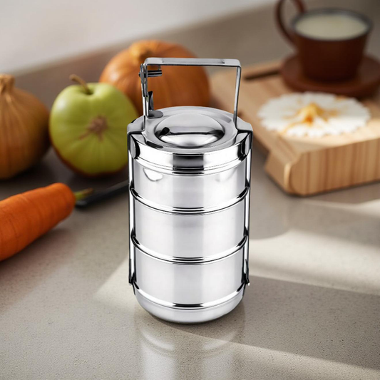 Riar Stainless Steel Bombay Tiffin – Silver, Modern Design