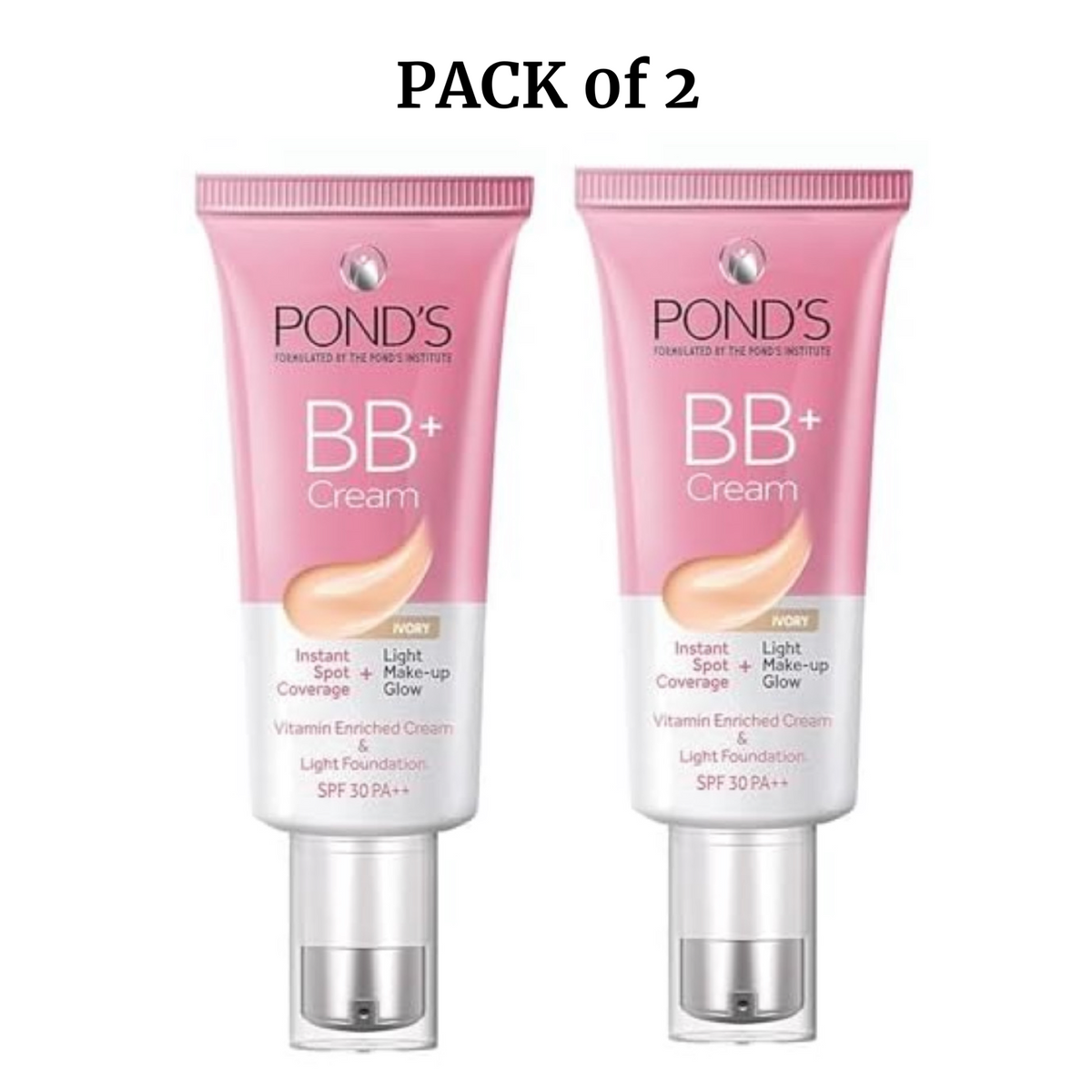 Pond’s BB+ Cream with Instant Spot Coverage & Light Makeup Glow | Even Skin Tone Finish (Pack of 2)