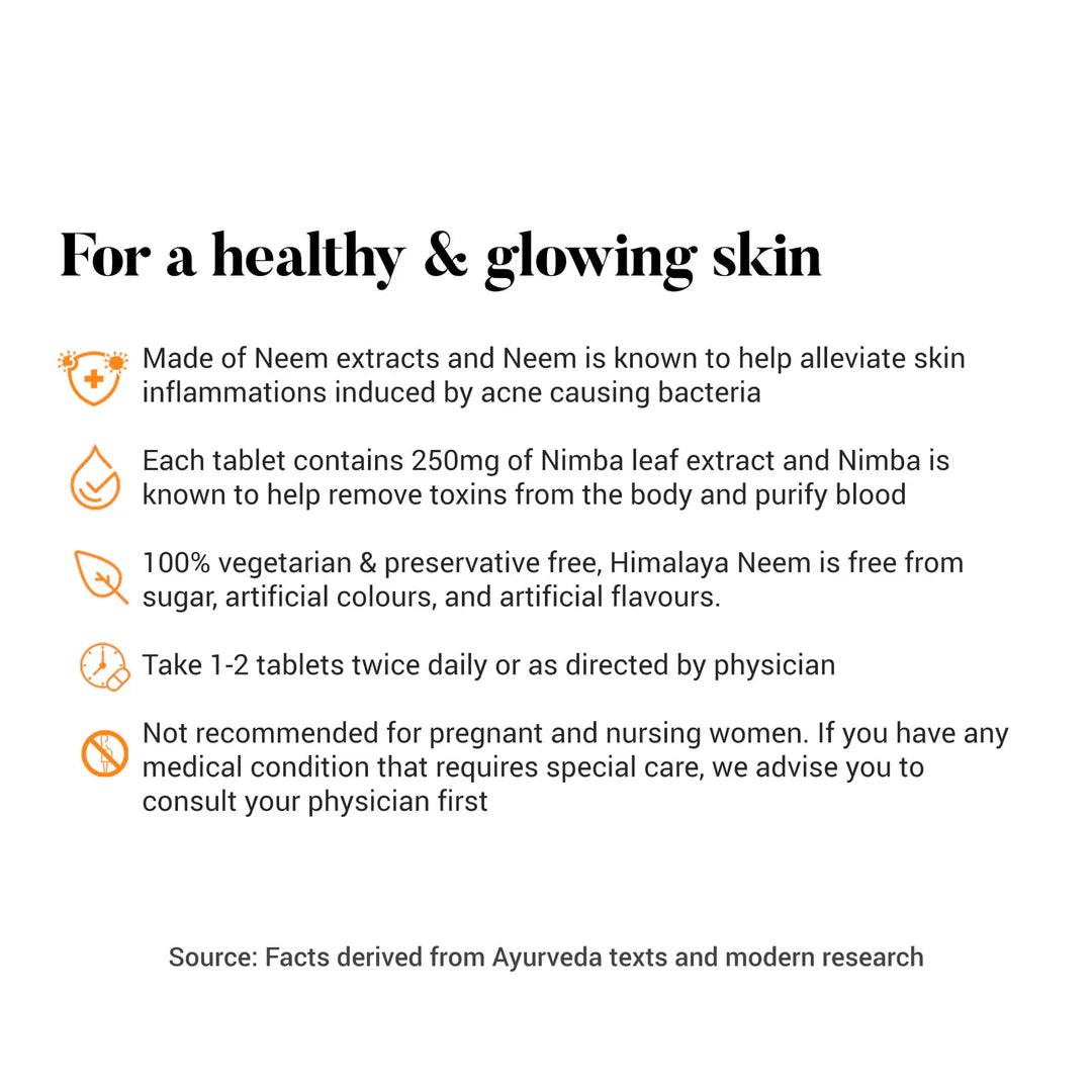 Himalaya Neem Tablets for Skin Wellness, used for acne, blood purification