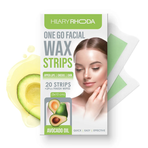 Hilary Rhoda One Go Facial Wax Strips – 20 Strips with 2 Finish Wipes