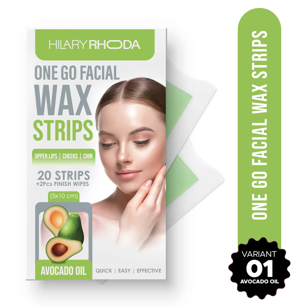 Hilary Rhoda One Go Facial Wax Strips – 20 Strips with 2 Finish Wipes