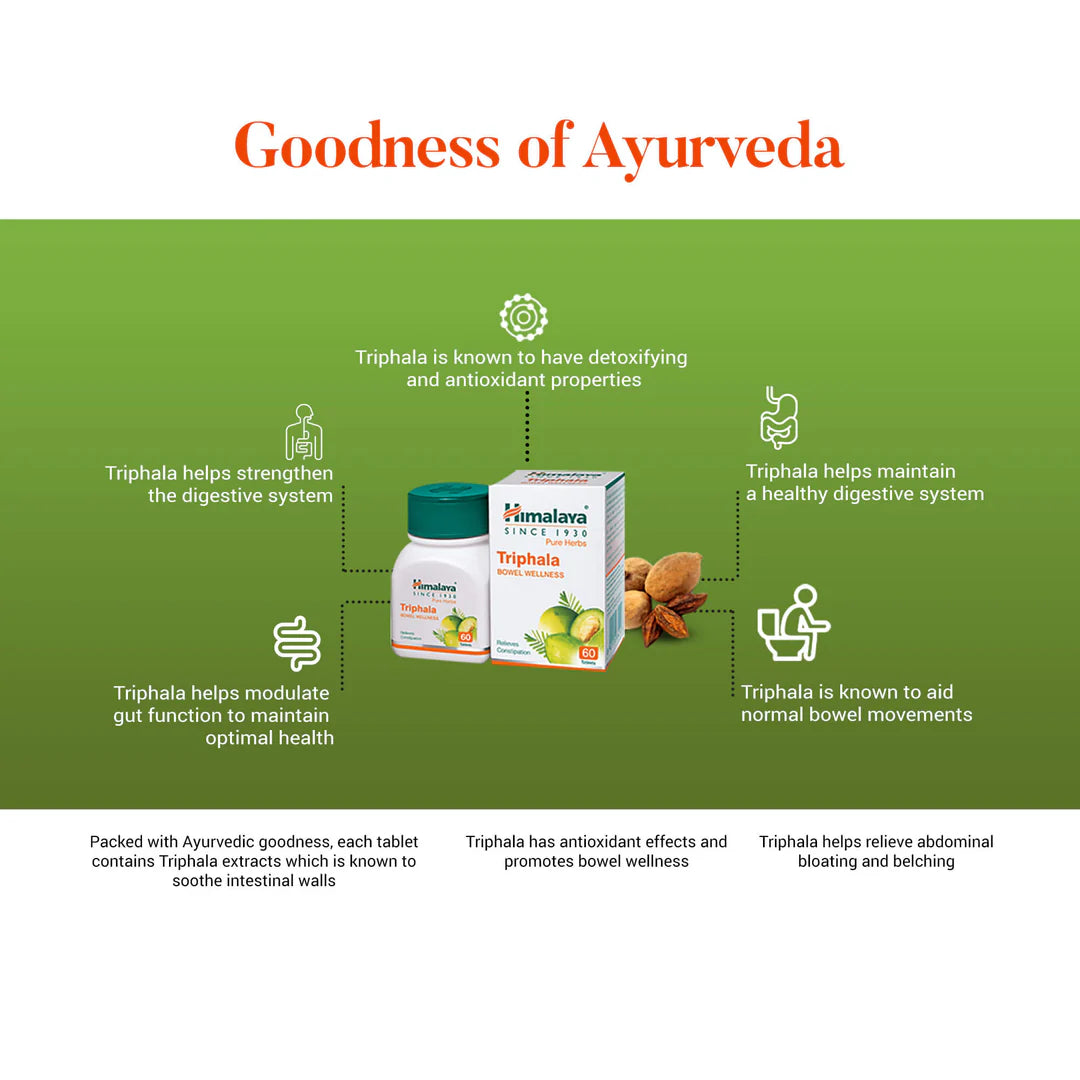 Himalaya Triphala Tablets for Digestion, used for constipation, bowel wellness