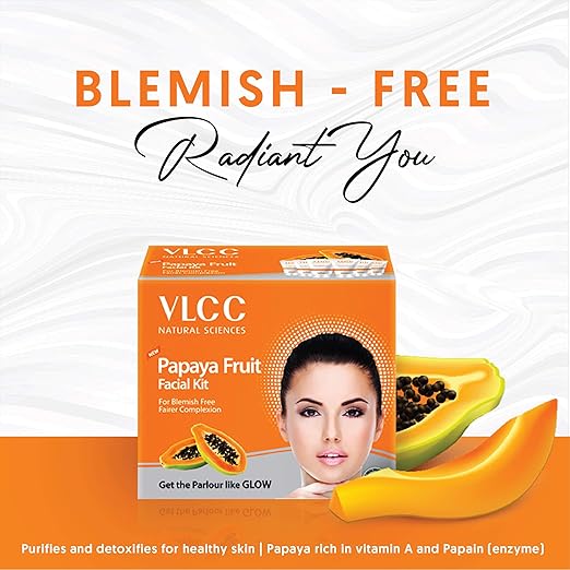 VLCC Papaya Fruit Facial Kit | With Papaya, Cucumber, Peach, and Orange Peel Extracts