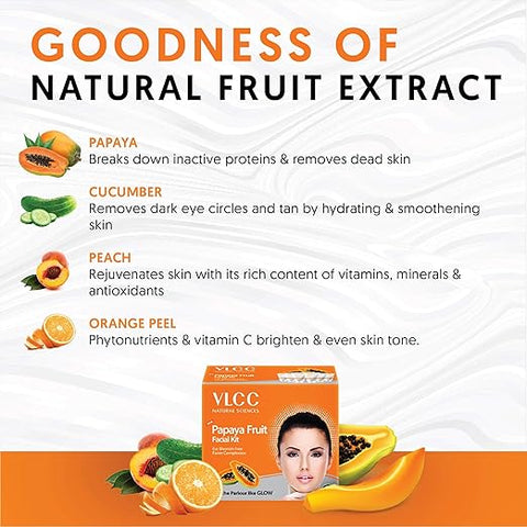 VLCC Papaya Fruit Facial Kit | With Papaya, Cucumber, Peach, and Orange Peel Extracts