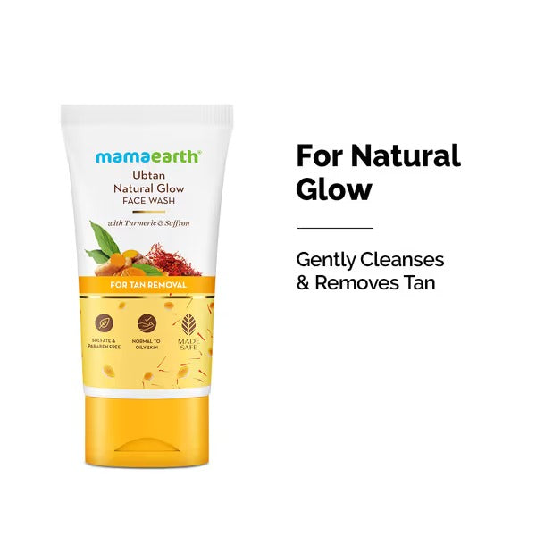 Mamaearth Ubtan Natural Glow Face Wash with Turmeric & Saffron for Tan Removal – 100 ml