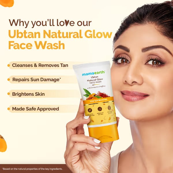 Mamaearth Ubtan Natural Glow Face Wash with Turmeric & Saffron for Tan Removal – 100 ml