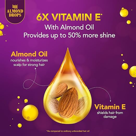 Bajaj Almond Drops Hair Oil 500 ml | Vitamin E & Almond Oil for Hair Fall Control, Non-Sticky Formula