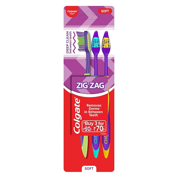Colgate ZigZag Soft Bristle Toothbrush, 3 Pc