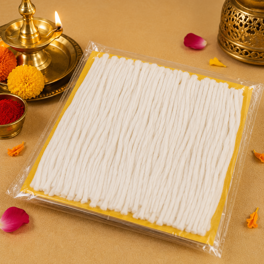 Pure Cotton Long Jyot Batti | Handmade White Puja Wicks for Diya, Aarti & Temple Rituals