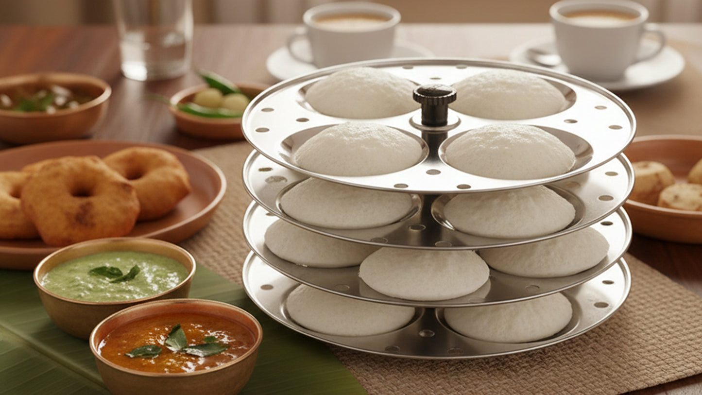 Riar Stainless Steel Idly Stand – Silver, Round Design