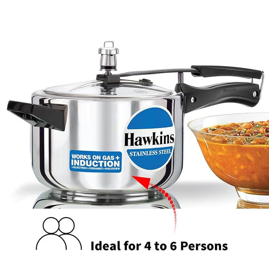 Hawkins Stainless steel IND. Induction Pressure Cooker, Inner Lid, 4Litre