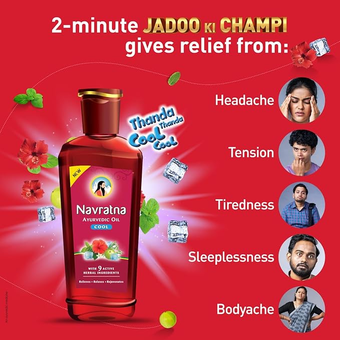 Navratna Ayurvedic Cool Oil 270 ml | Herbal Stress Relief Hair Oil for Scalp Cooling & Relaxation