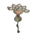Brass Panch Aarti Diya with Wooden Handle – Traditional Five-Wick Oil Lamp