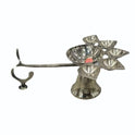 Brass Panch Aarti Diya with Wooden Handle – Traditional Five-Wick Oil Lamp