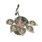 Brass Panch Aarti Diya with Wooden Handle – Traditional Five-Wick Oil Lamp