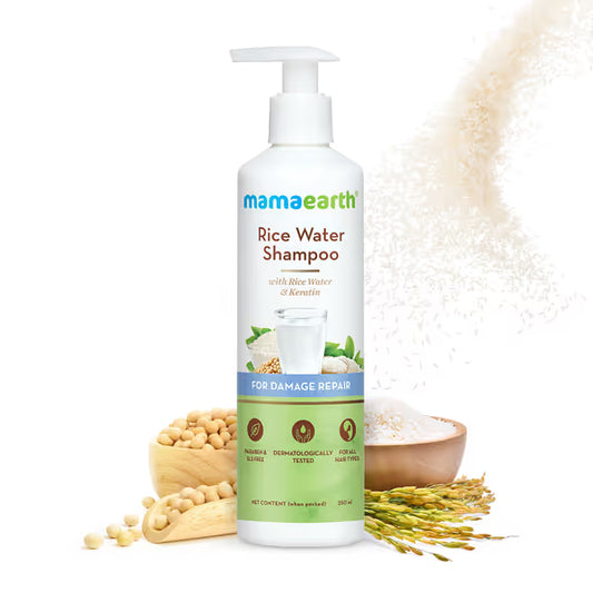 Mamaearth Rice Water Shampoo 250ml | Damage Repair Shampoo with Rice Water & Keratin for Strong, Smooth & Healthy Hair