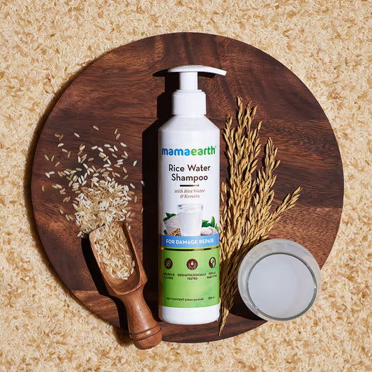 Mamaearth Rice Water Shampoo 250ml | Damage Repair Shampoo with Rice Water & Keratin for Strong, Smooth & Healthy Hair